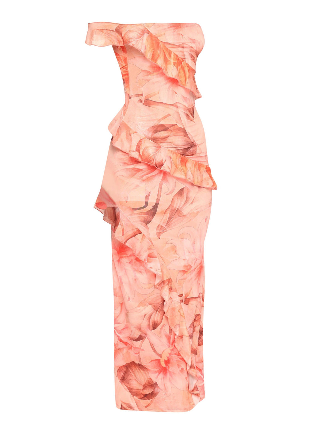 Floral Ruffle Maxi Dress in Coral combo – Back view