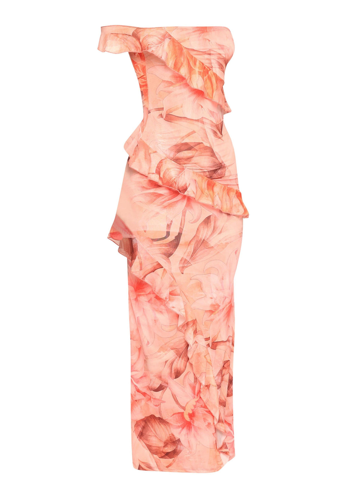 Floral Ruffle Maxi Dress in Coral combo – Back view