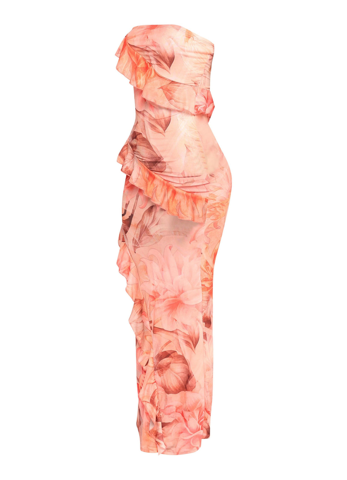 Floral Ruffle Maxi Dress in Coral combo