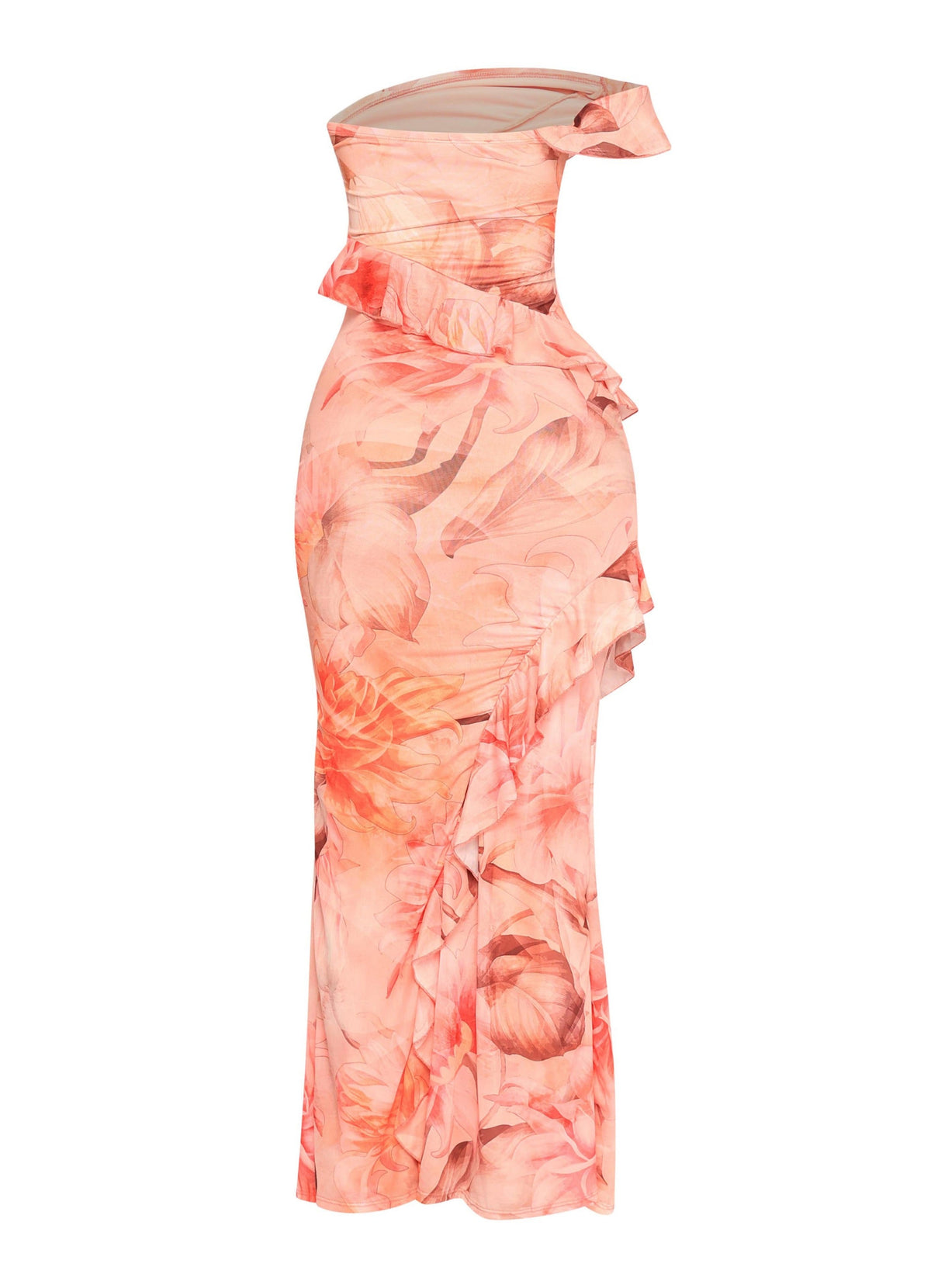 Floral Ruffle Maxi Dress in Coral combo – Detail view