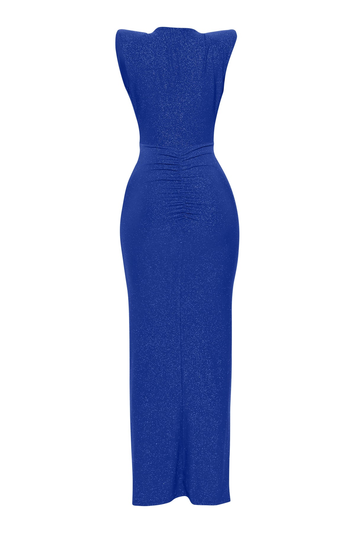 Royal drape front maxi dress, back view on model