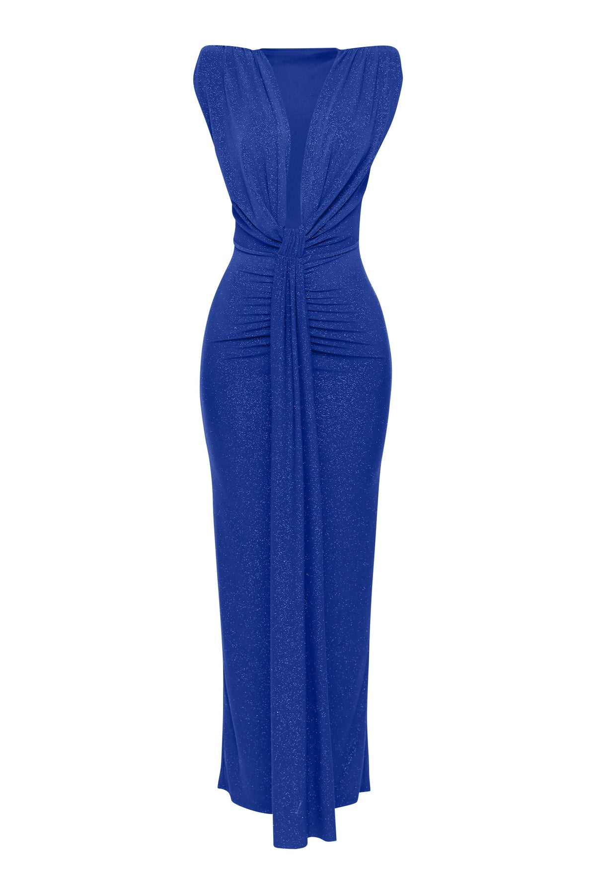 Royal drape front maxi dress, front view on model