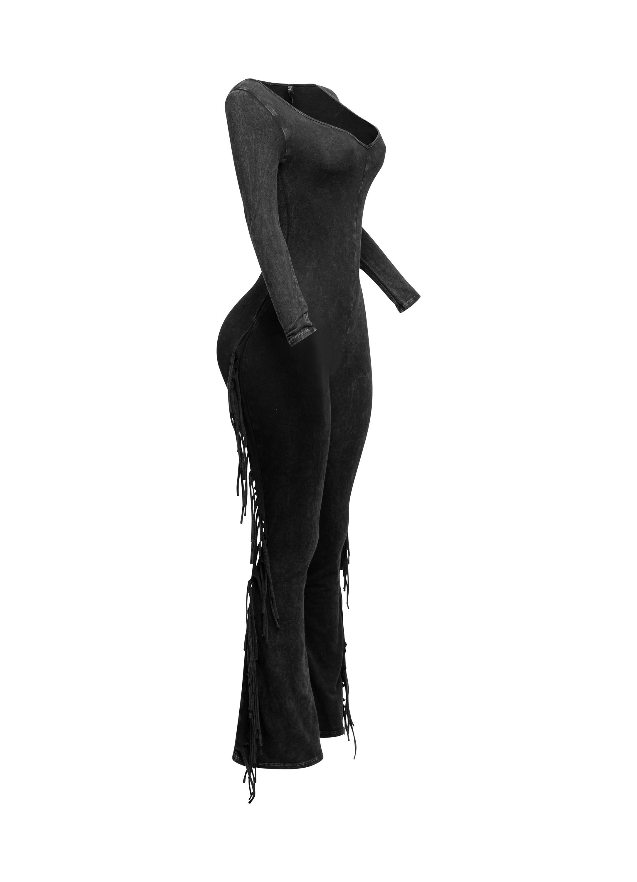 Mineral Wash Fringe Long Sleeve Jumpsuit – View 22