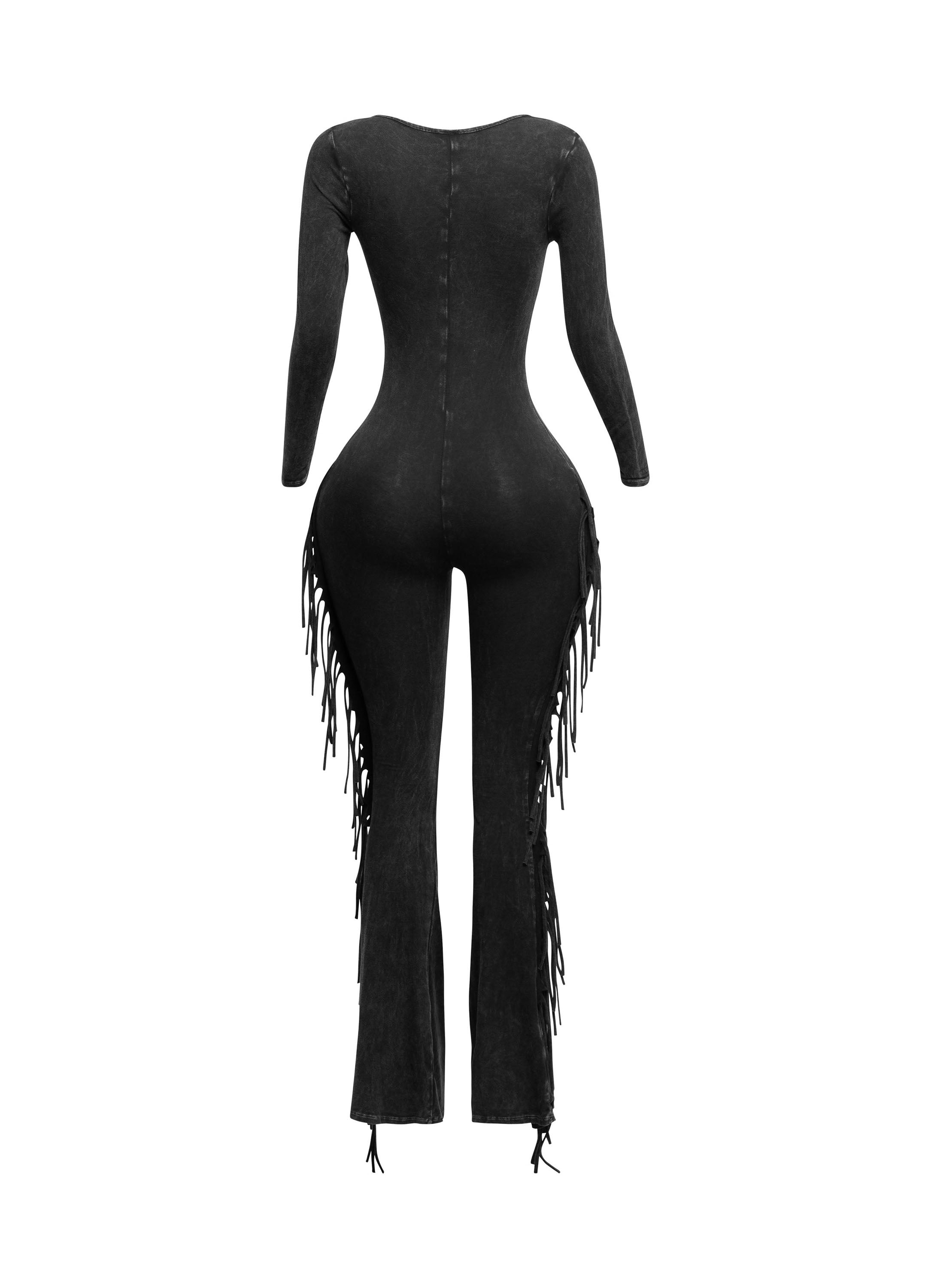 Mineral Wash Fringe Long Sleeve Jumpsuit – View 23