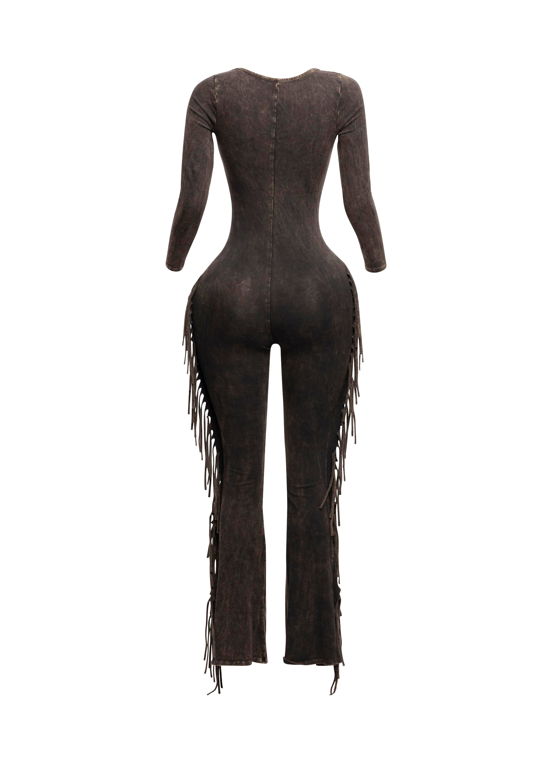 Mineral Wash Fringe Long Sleeve Jumpsuit – View 27