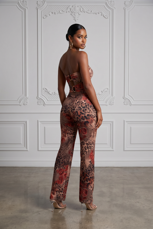 Animal Print Strapless Cutout Wide Leg Jumpsuit in Leopard Size M – Back View