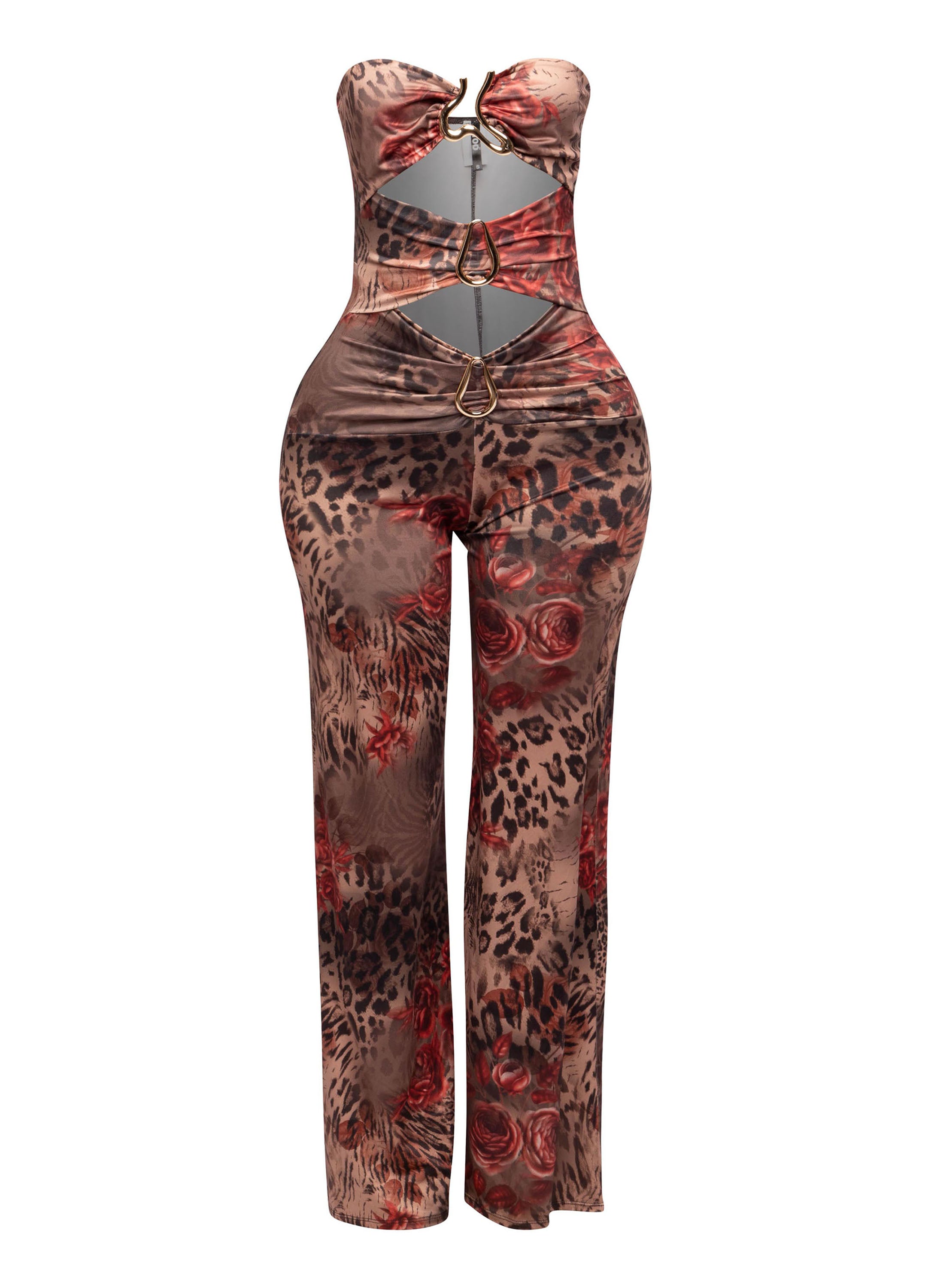 Animal Print Strapless Cutout Wide Leg Jumpsuit – View 5