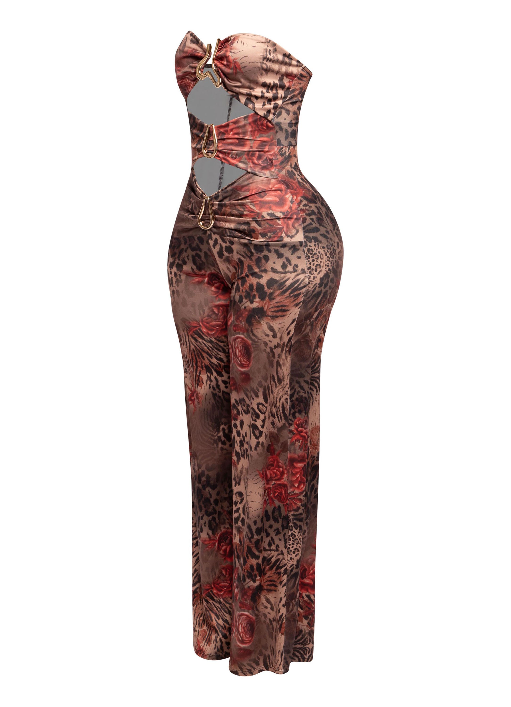 Animal Print Strapless Cutout Wide Leg Jumpsuit – View 8