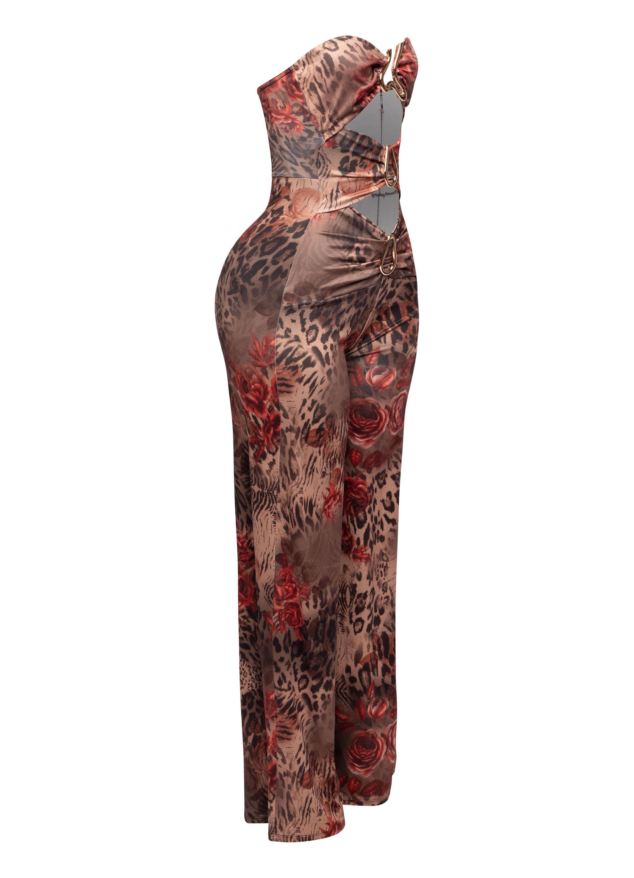 Animal Print Strapless Cutout Wide Leg Jumpsuit – View 6