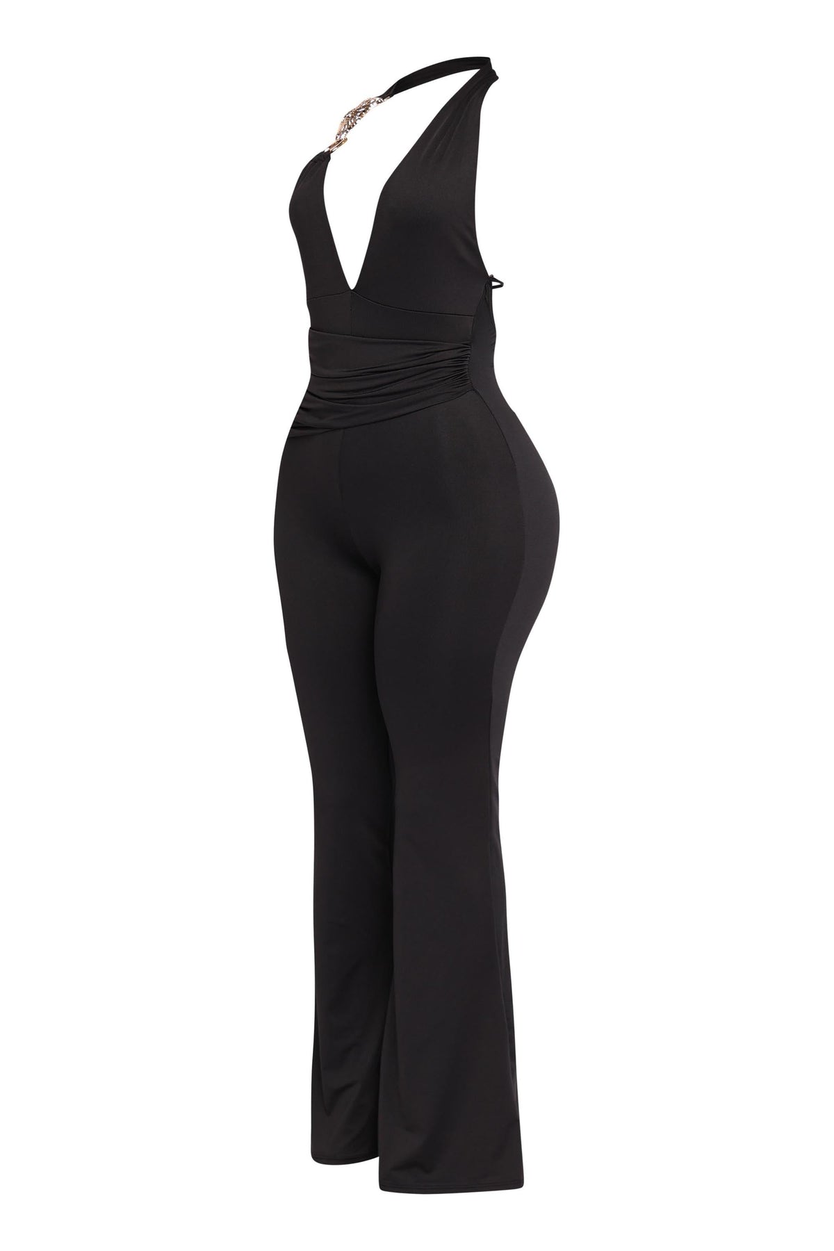 Backless Halter Jumpsuit in Black – Detail view