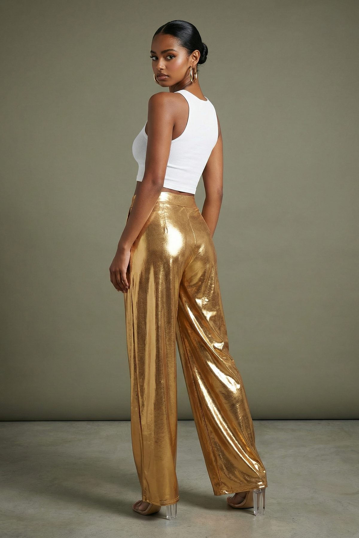 Metallic Wide Leg Pants in Gold – Back view