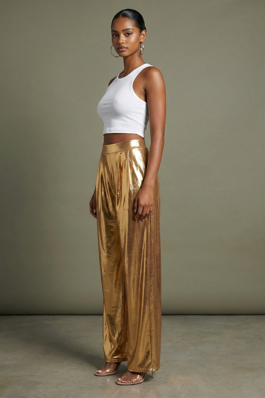 Metallic Wide Leg Pants – Detail view