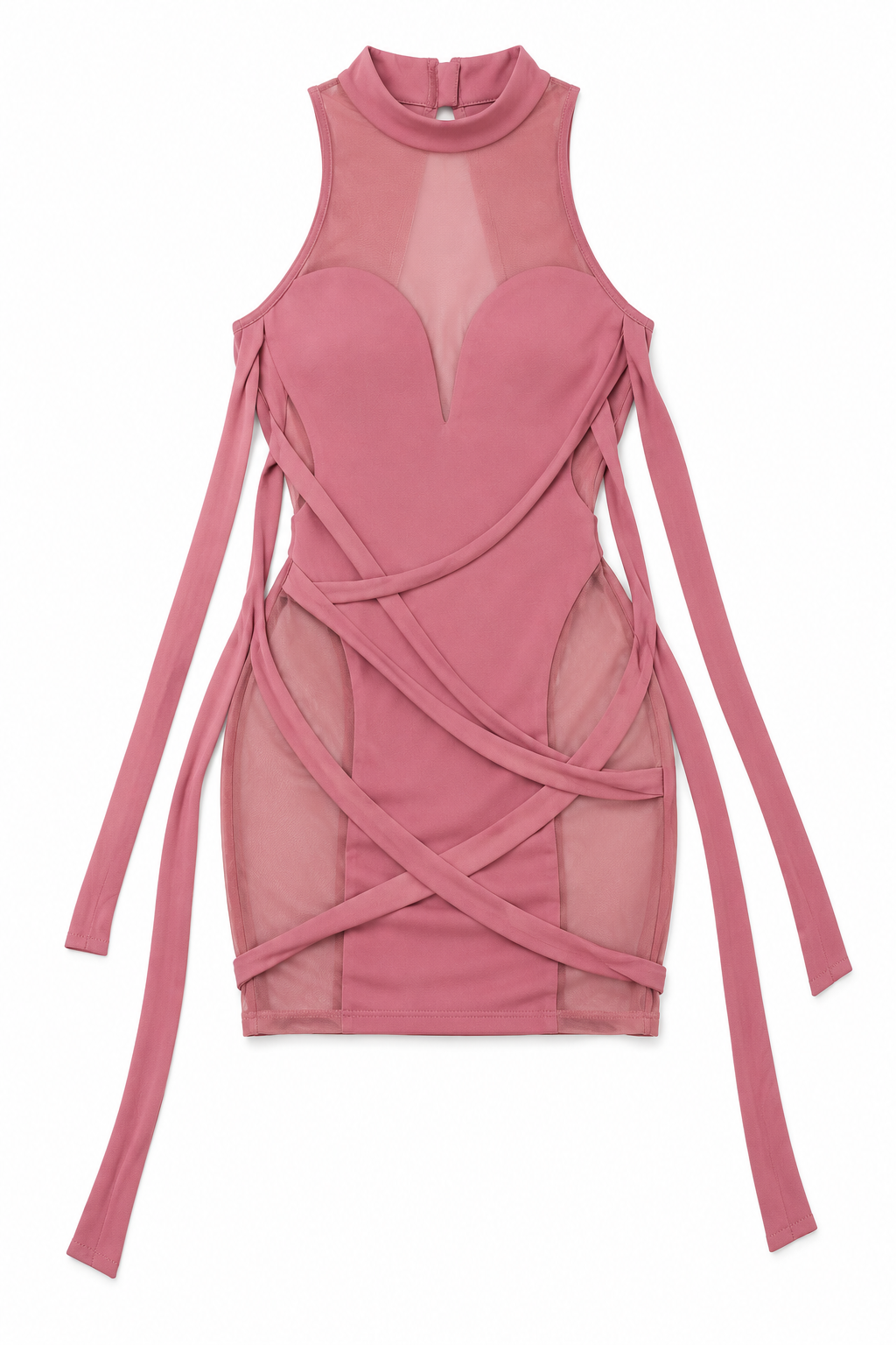 Muvin women's mauve strappy mesh mini dress, front view, garment only