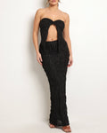 Black ruffle designed skirt set, front view on model