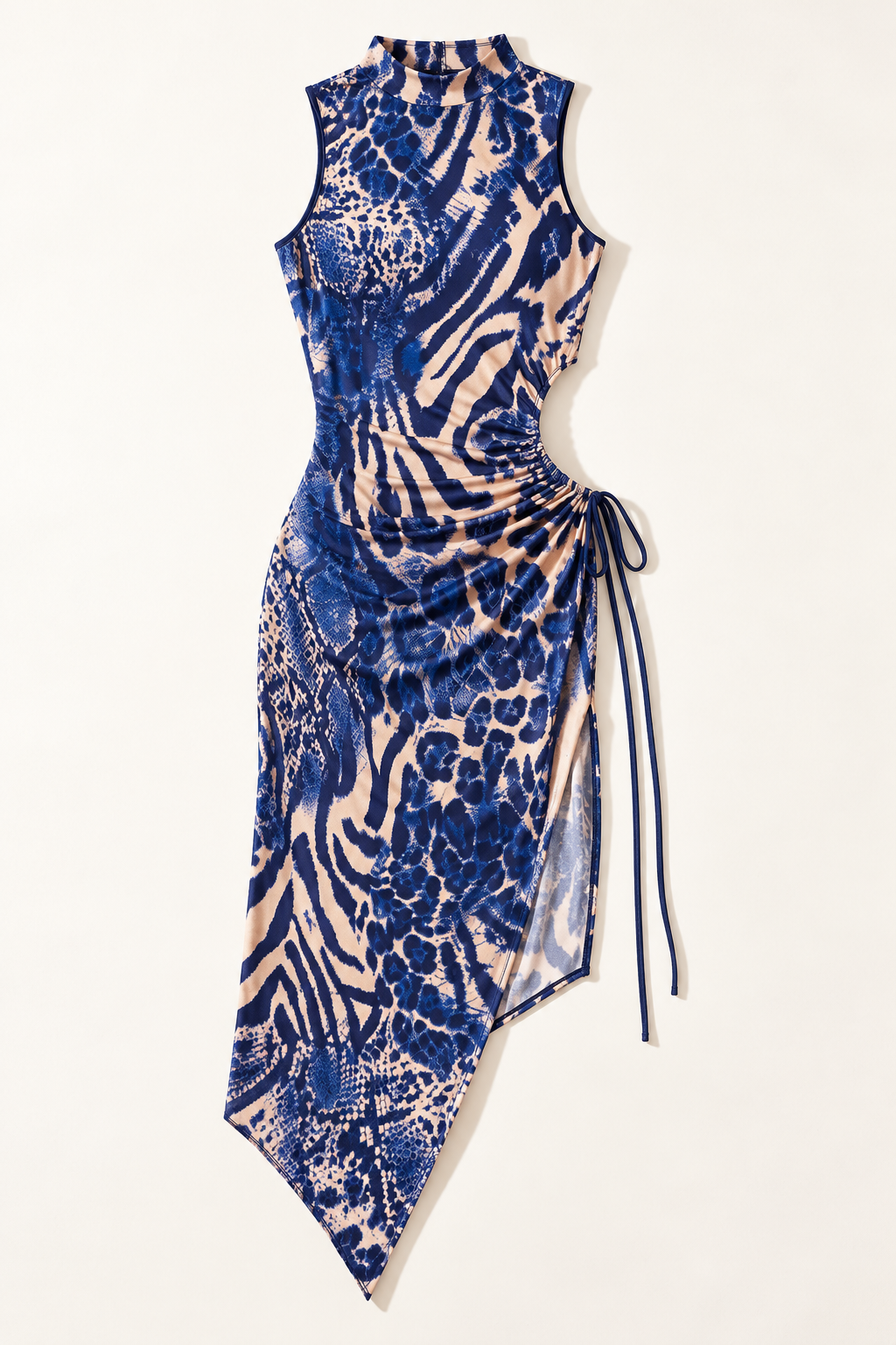 Muvin women's blue combo animal-print side-cutout midi dress - front view