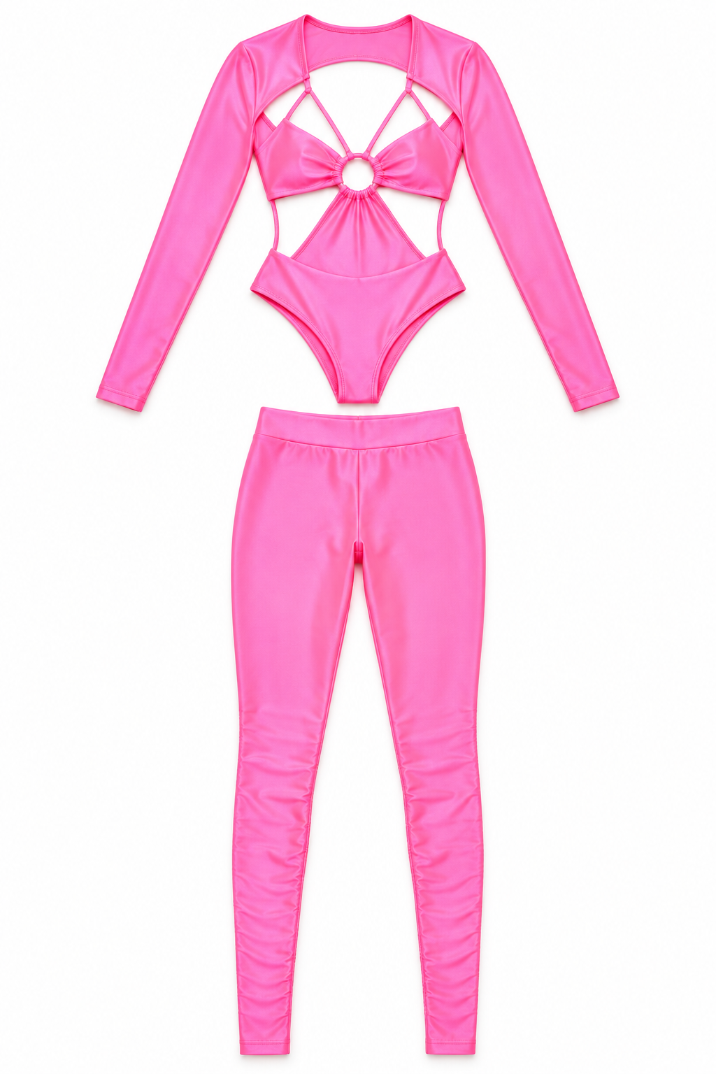Neon pink cutout detailed bodysuit and leggings set, detail view, garment only