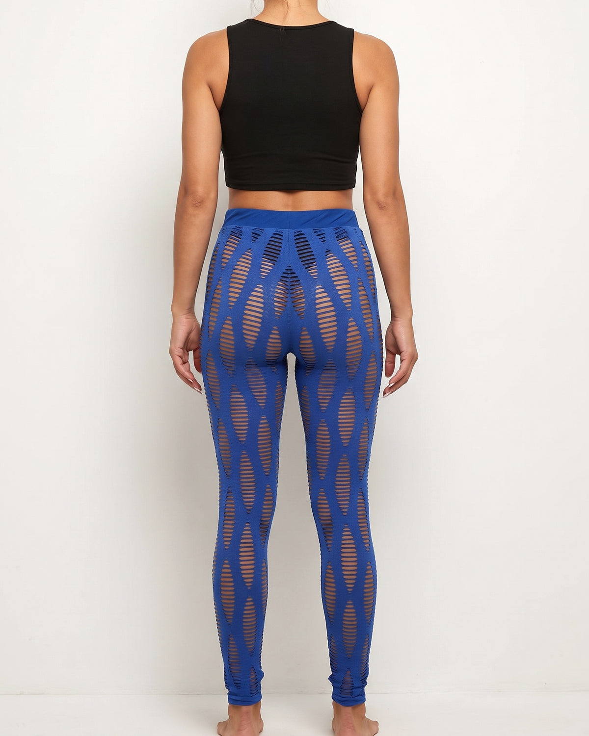 Royal cutout detailed knit leggings, back view on model