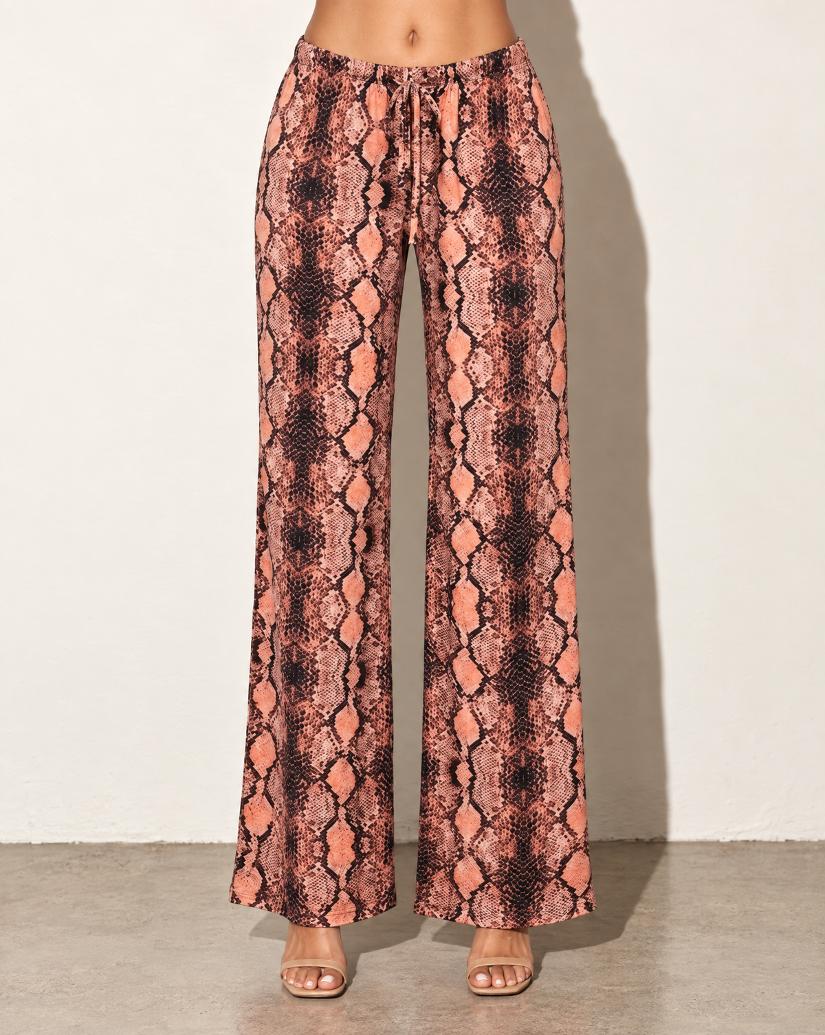 Printed Wide Leg Pants in SNAKE — front view