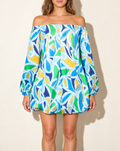 Off Shoulder Bubble Dress in BLUE COMBO — front view