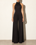 Halter Open Back Wide Leg Jumpsuit in Black — front view