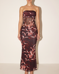 Printed Mesh Tub Top & Maxi Skirt Set in BURG COMBO — front view