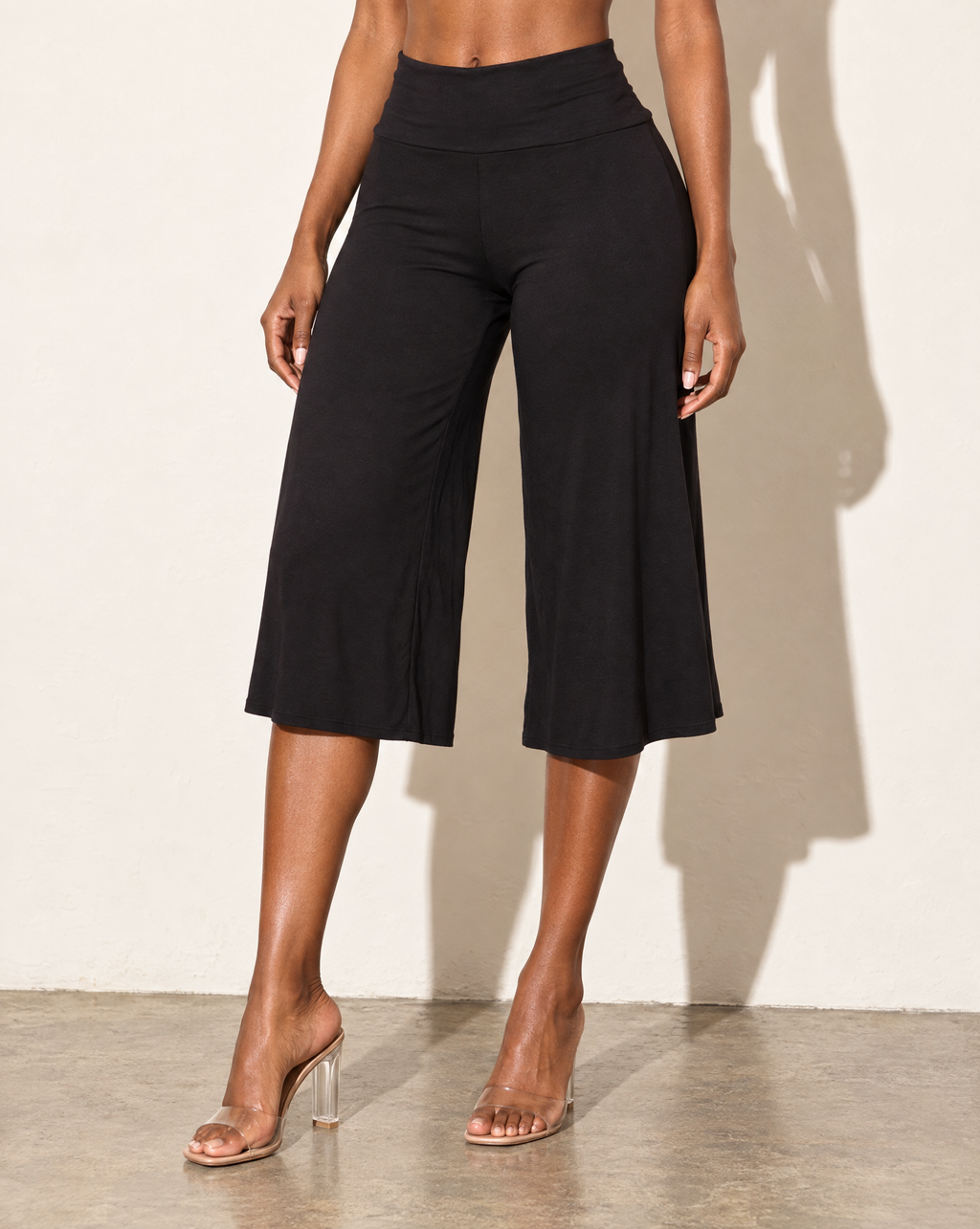 Capri Gaucho Pants in Black — alternate front view