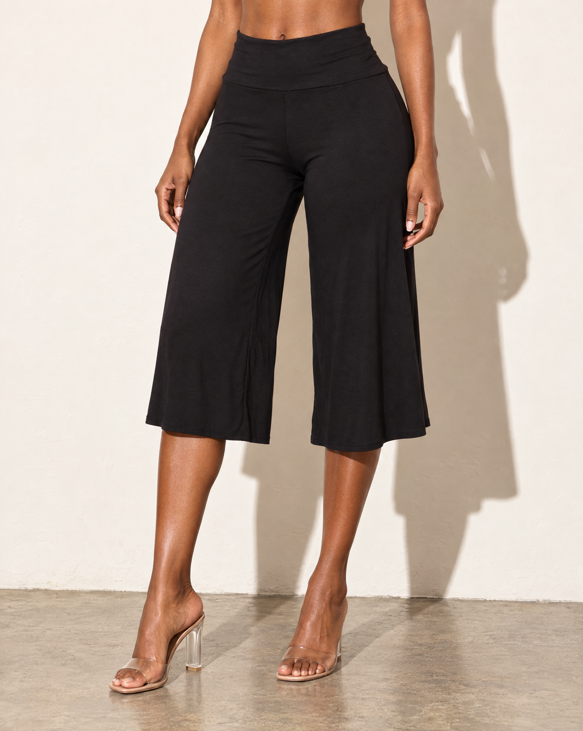 Capri Gaucho Pants in Black — alternate front view