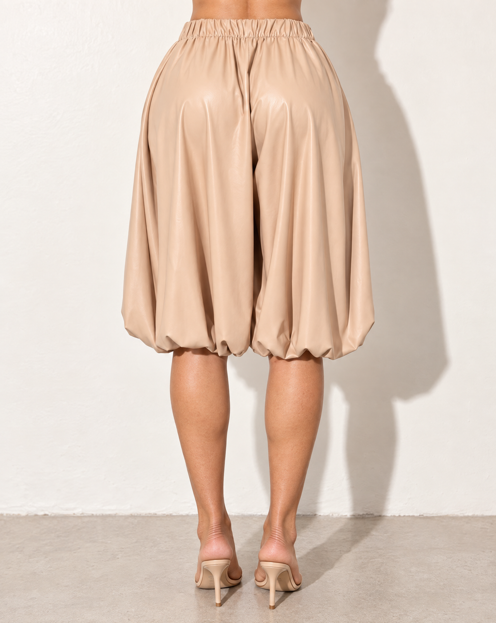 PU Bubble Capri Fashion Pants in SAND — back view