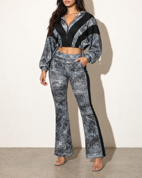 Batwing Hooded Top & Pants Set in BLACK COMBO — alternate front view