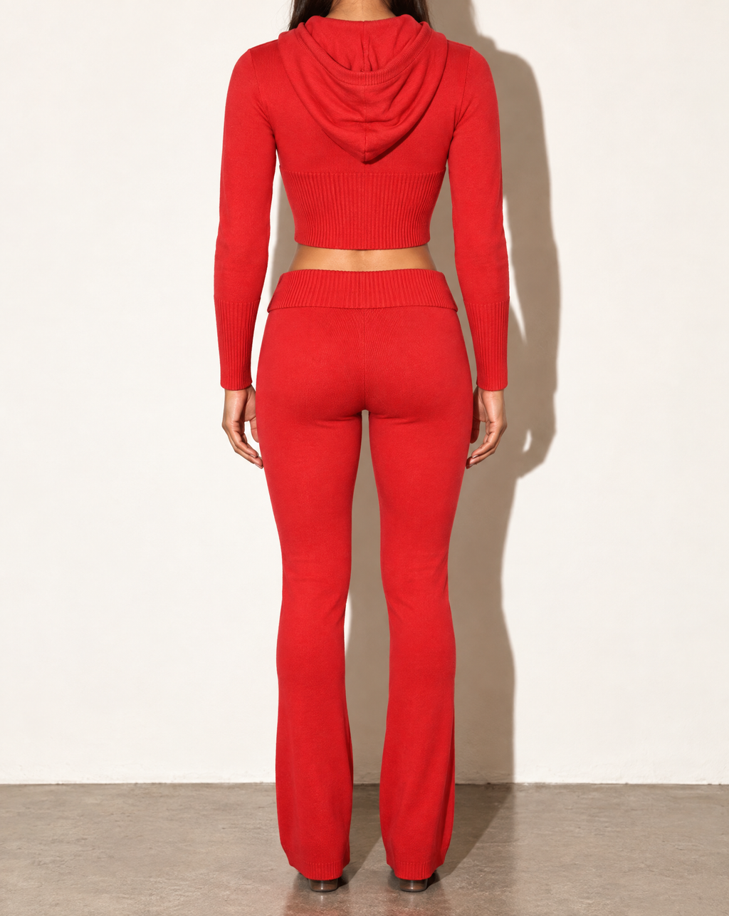 Hoodie Zip Up Top & Pants Set in Red — back view