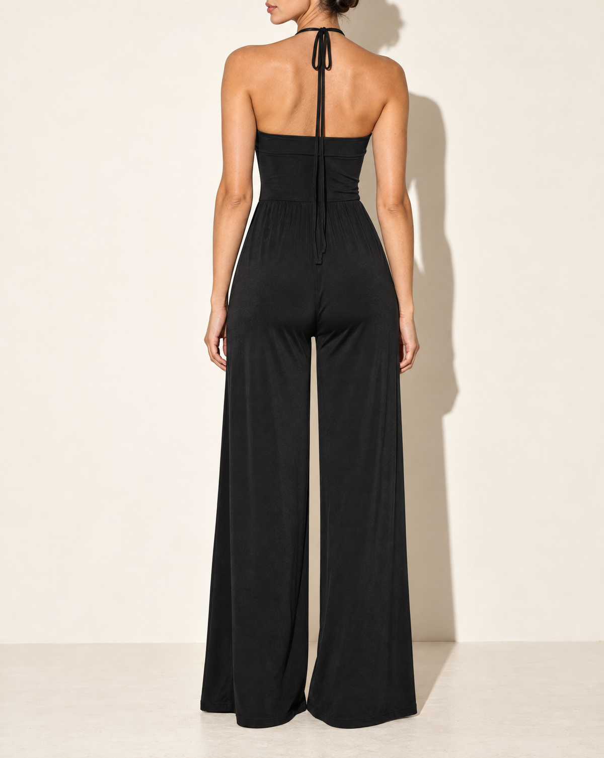 Cutout Front Wide Leg Jumpsuit in Black — back view
