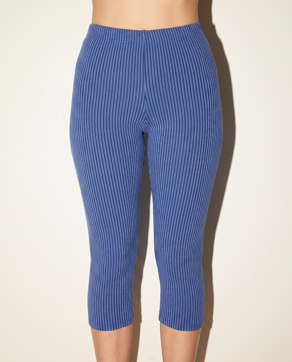 Noodle Rib Fabric Capri Leggings in Royal — alternate front view