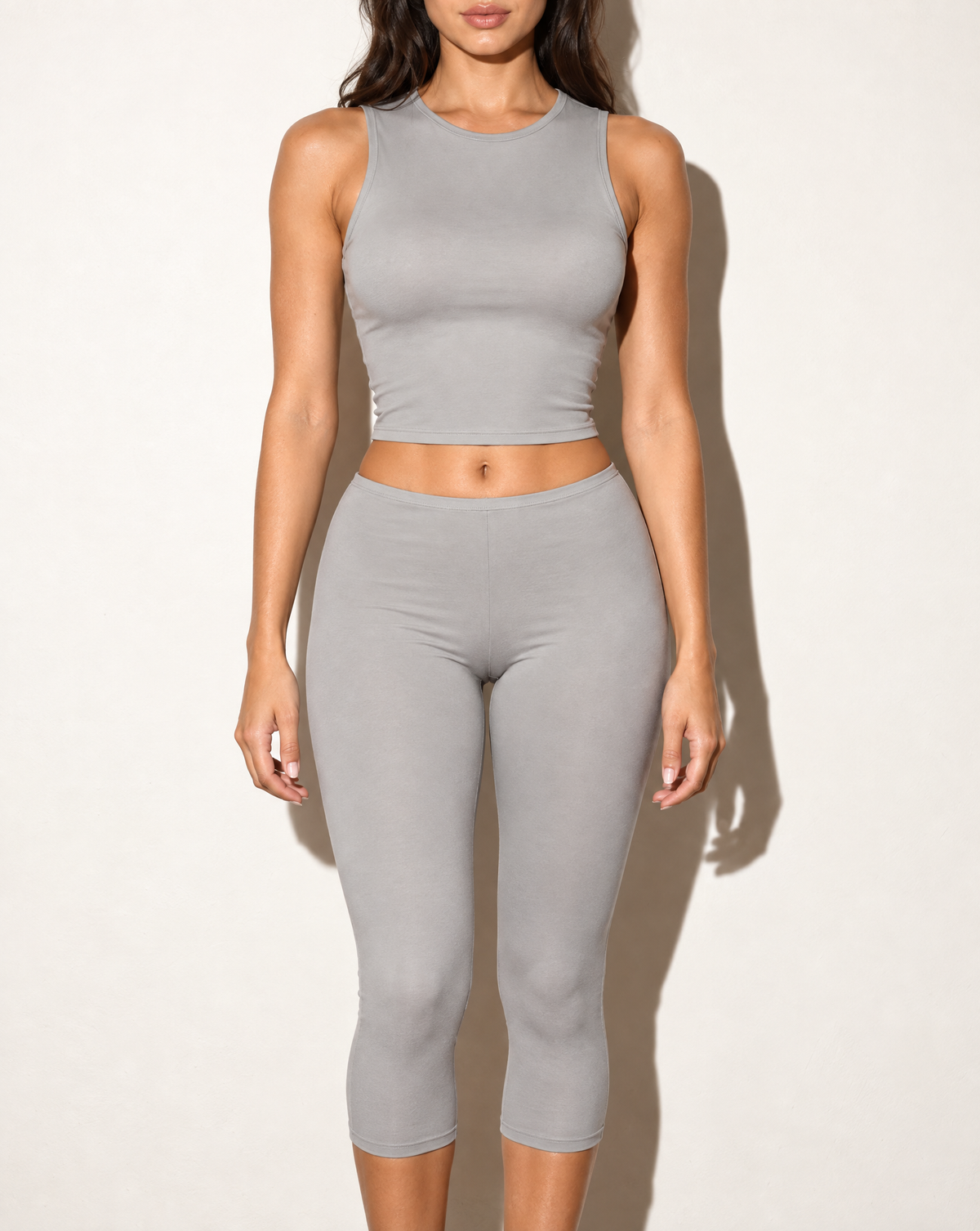 Sleeveless Top & Capri Set in Silver — front view