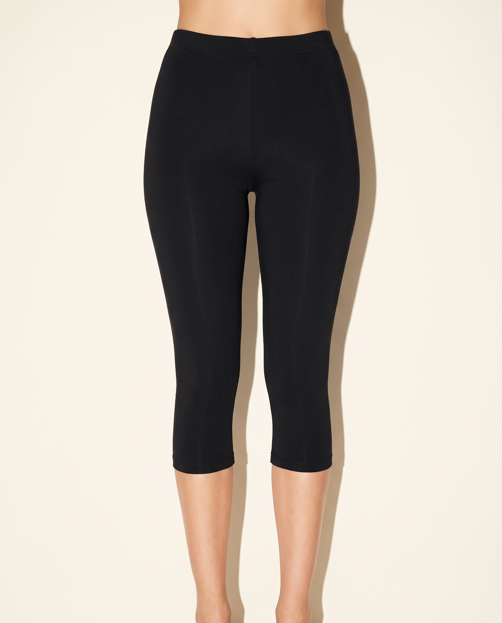 Elevated Basic Solid Capri Leggings in Black — front view