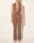 Deep Cowl Tank Top With Pant Set in Mocha — front view