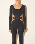 Side Cut Out Mineral Washed Jumpsuit in Charcoal — front view