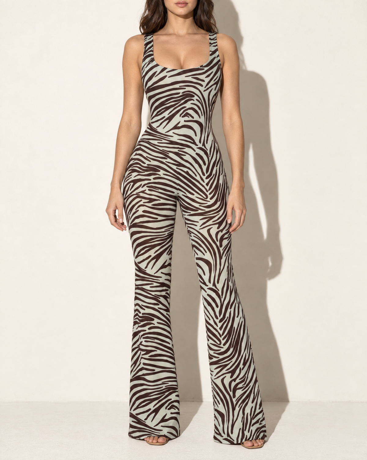 Twisted Strap Back Detailed Jumpsuit in Mint — front view