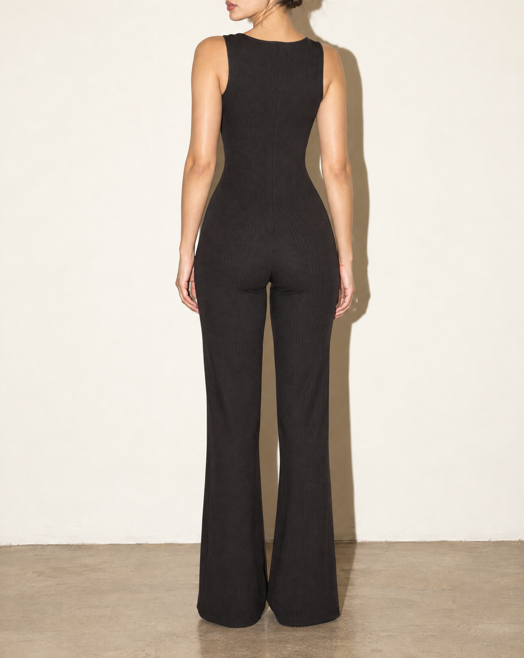 Sleeveless Wide Leg Jumpsuit in Black — back view