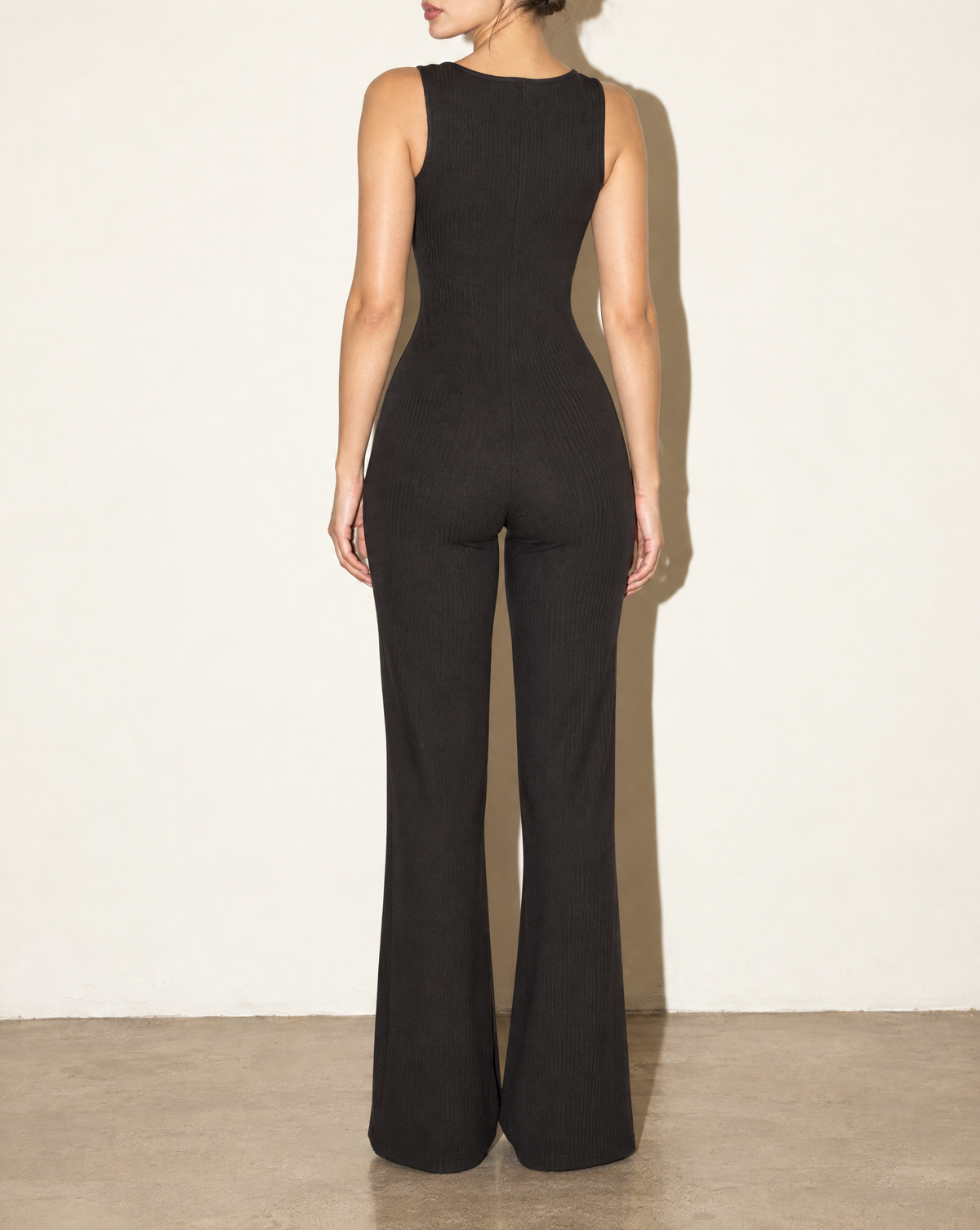Sleeveless Wide Leg Jumpsuit in Black — back view