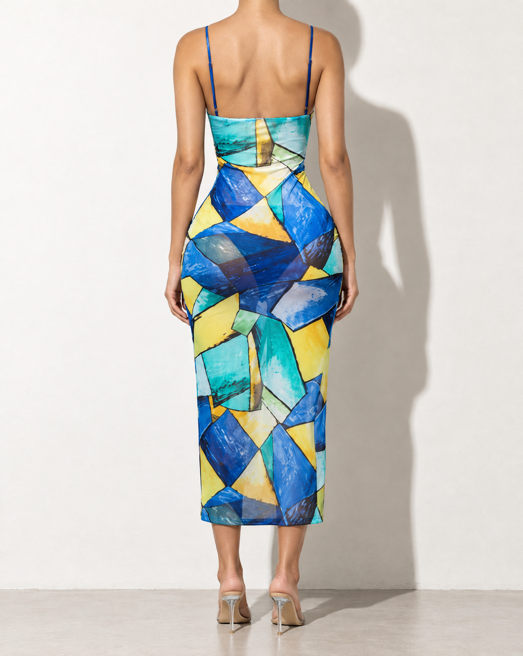 Mesh Midi Dress in BLUE COMBO — back view