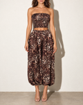 Leopard Smocked Tube Top & Bell Bottom Pants Set in Leopard — front view