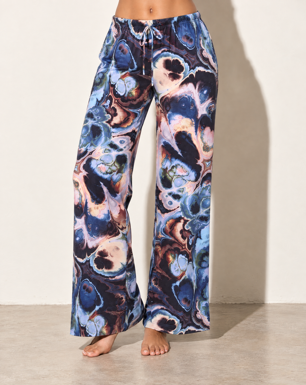 Printed Wide Leg Pants in BLUE COMBO — alternate front view