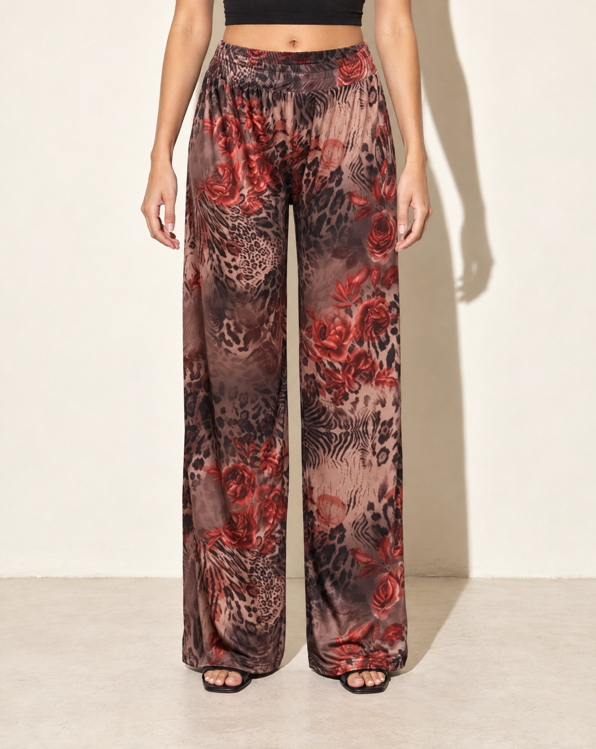 Printed Wide Leg Pants in LEOPARD MULTI — front view