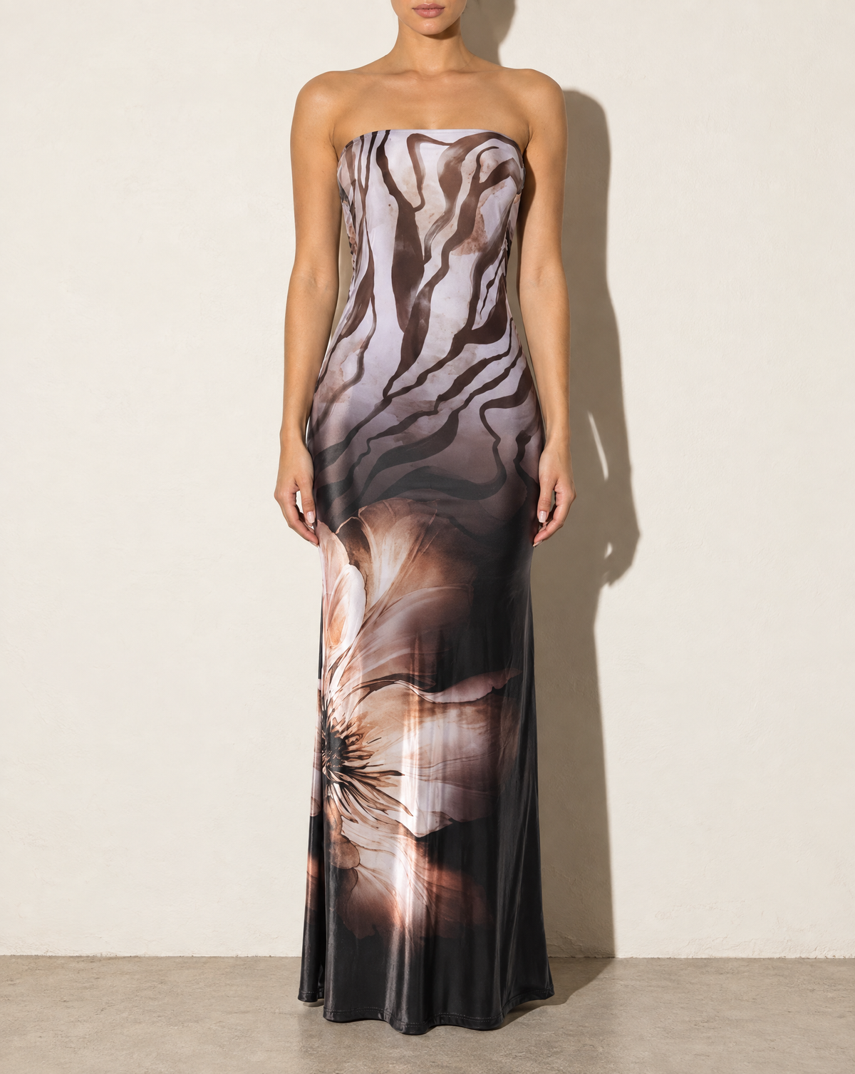 Draped Open Back Maxi Dress in Multi — front view