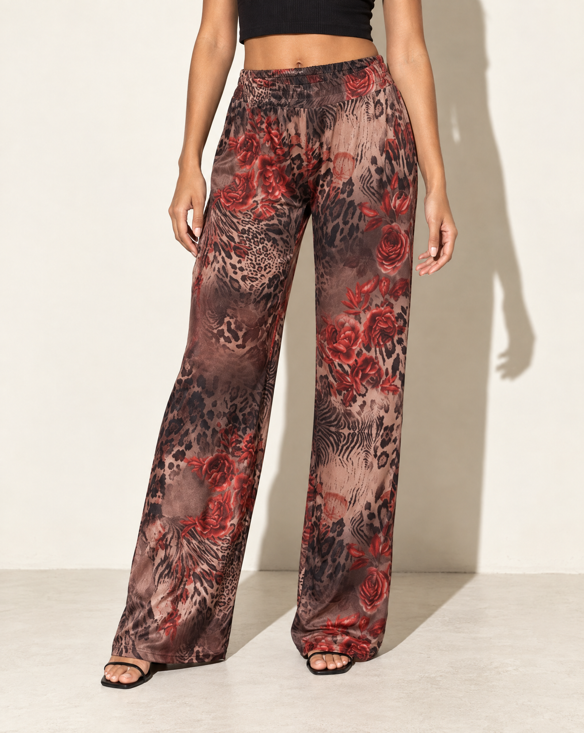 Printed Wide Leg Pants in LEOPARD MULTI — alternate front view