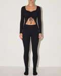 Ruched Drawstring Top Set in Black — front view