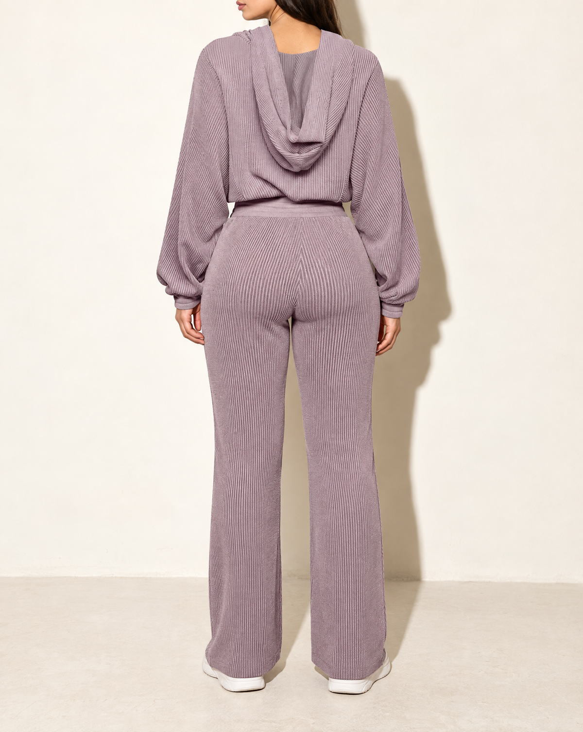 Zipper Closure Hoodie Jacket & Pants Set in Lavender — back view