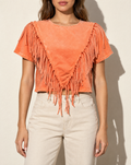 Fringe Detailed Top in Orange — front view
