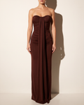 Drape Down Detailed Tube Maxi Dress in Brown — front view