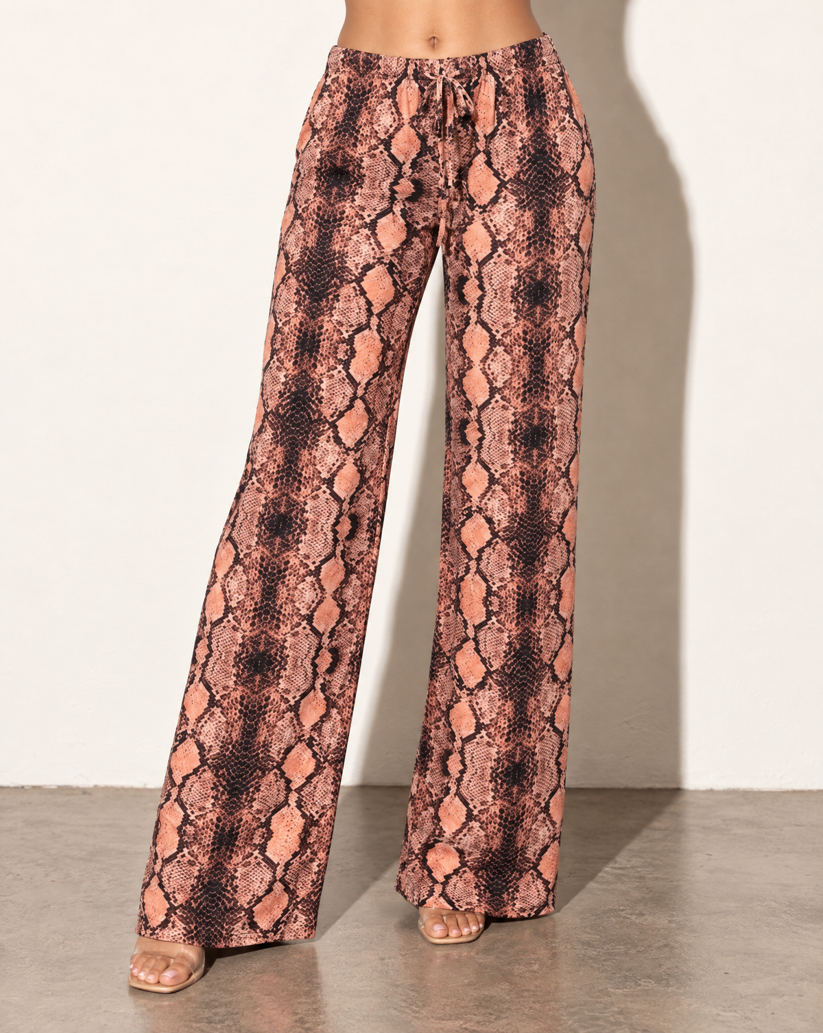 Printed Wide Leg Pants in SNAKE — alternate front view